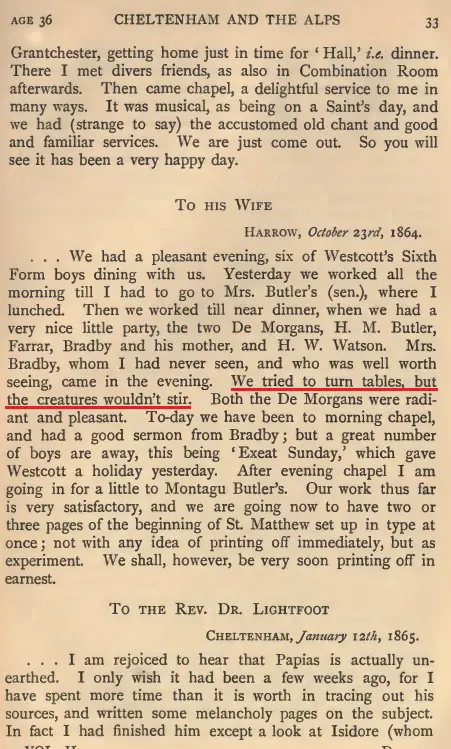 Highlighted page showing Hort’s table-turning remark.